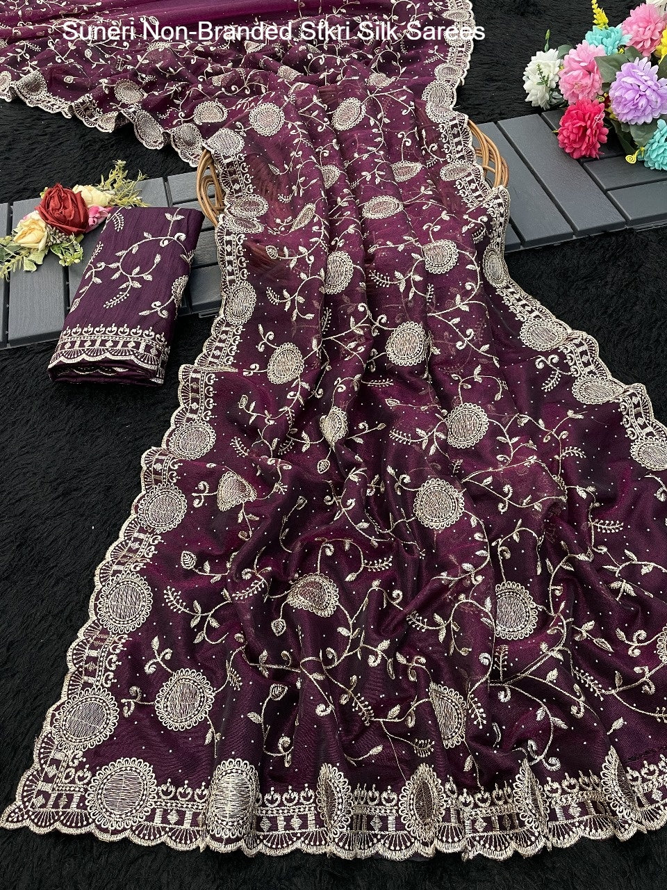 Suneri Non-Branded Stkri Silk Sarees
