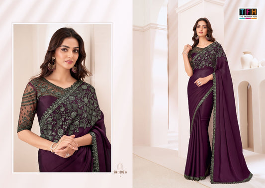 Sw-1309 A Sandalwood Tfh Satin Sarees