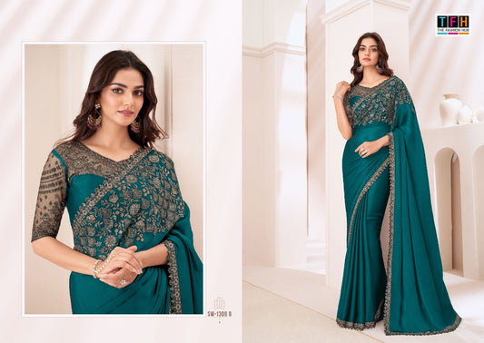 Sw-1309 B Sandalwood Tfh Satin Sarees