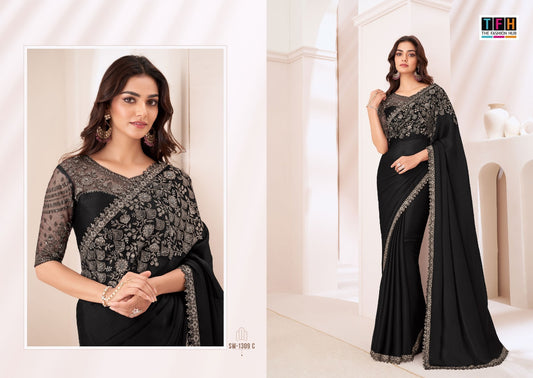 Sw-1309 C Sandalwood Tfh Satin Sarees
