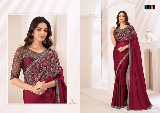 Sw-1309 D Sandalwood Tfh Satin Sarees