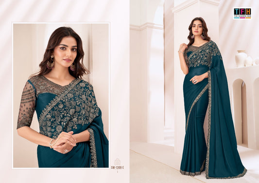 Sw-1309 E Sandalwood Tfh Satin Sarees