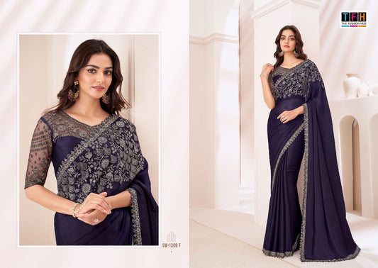 Sw-1309 F Sandalwood Tfh Satin Sarees