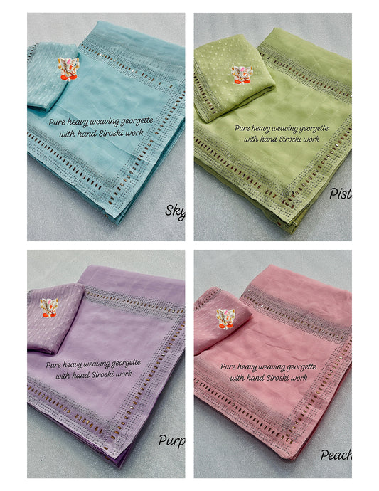 Swarovski Handwork Non-Branded Stmsb Pure Georgette Sarees