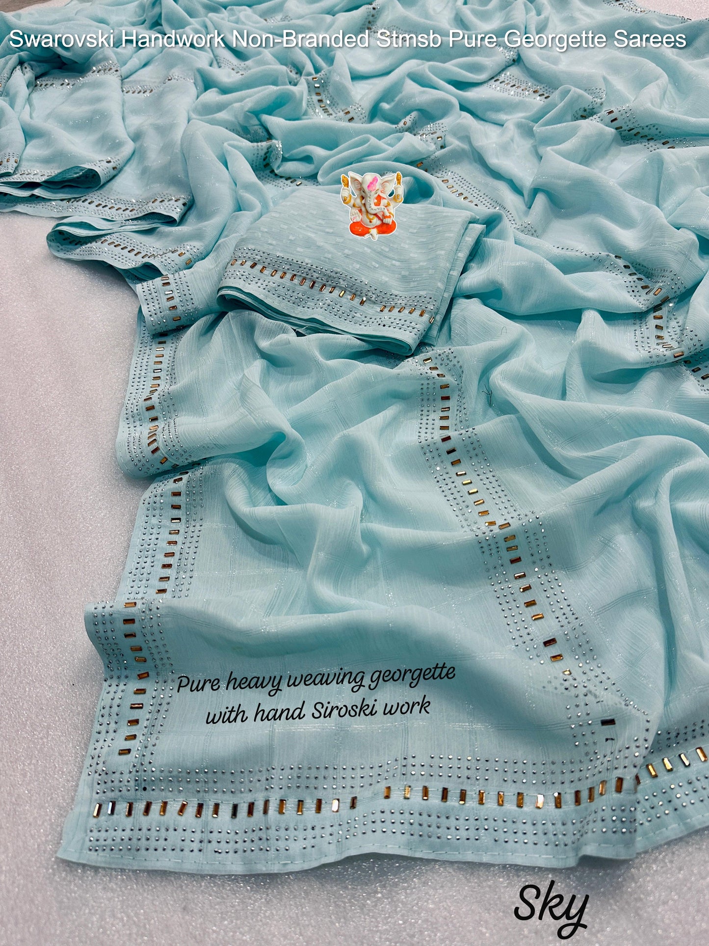 Swarovski Handwork Non-Branded Stmsb Pure Georgette Sarees