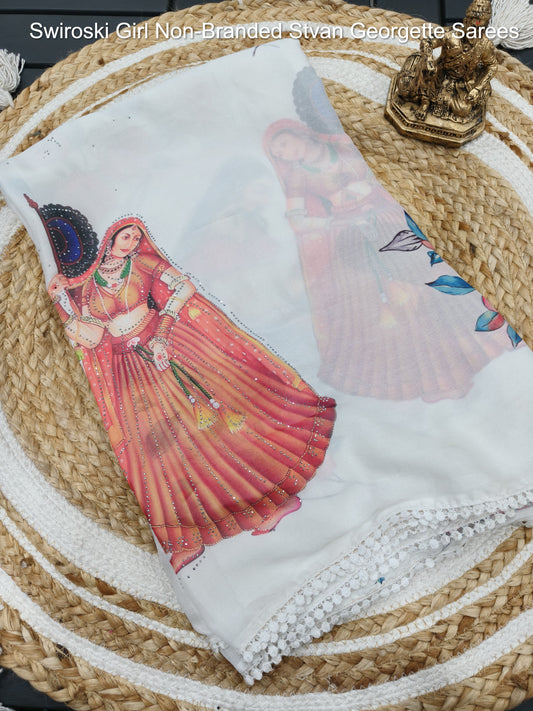 Swiroski Girl Non-Branded Stvan Georgette Sarees