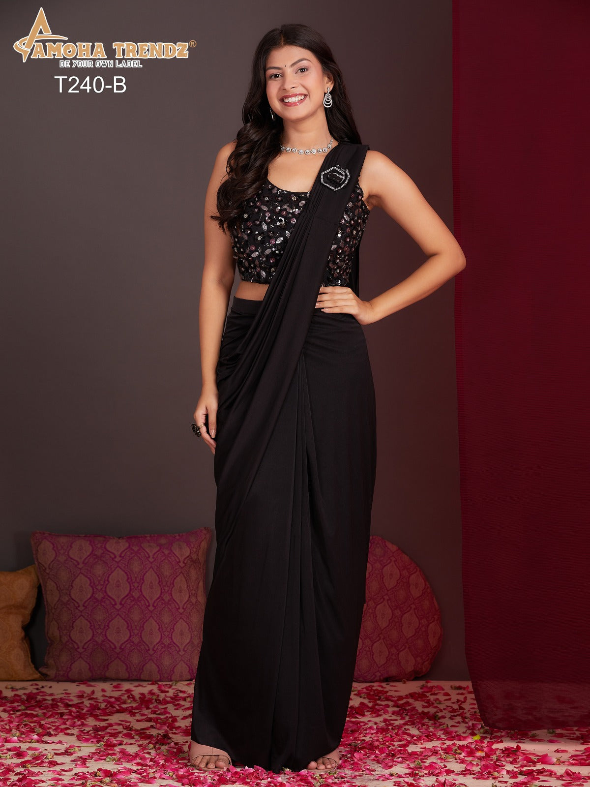 T240B Amoha Embroidery Ready To Wear Saree