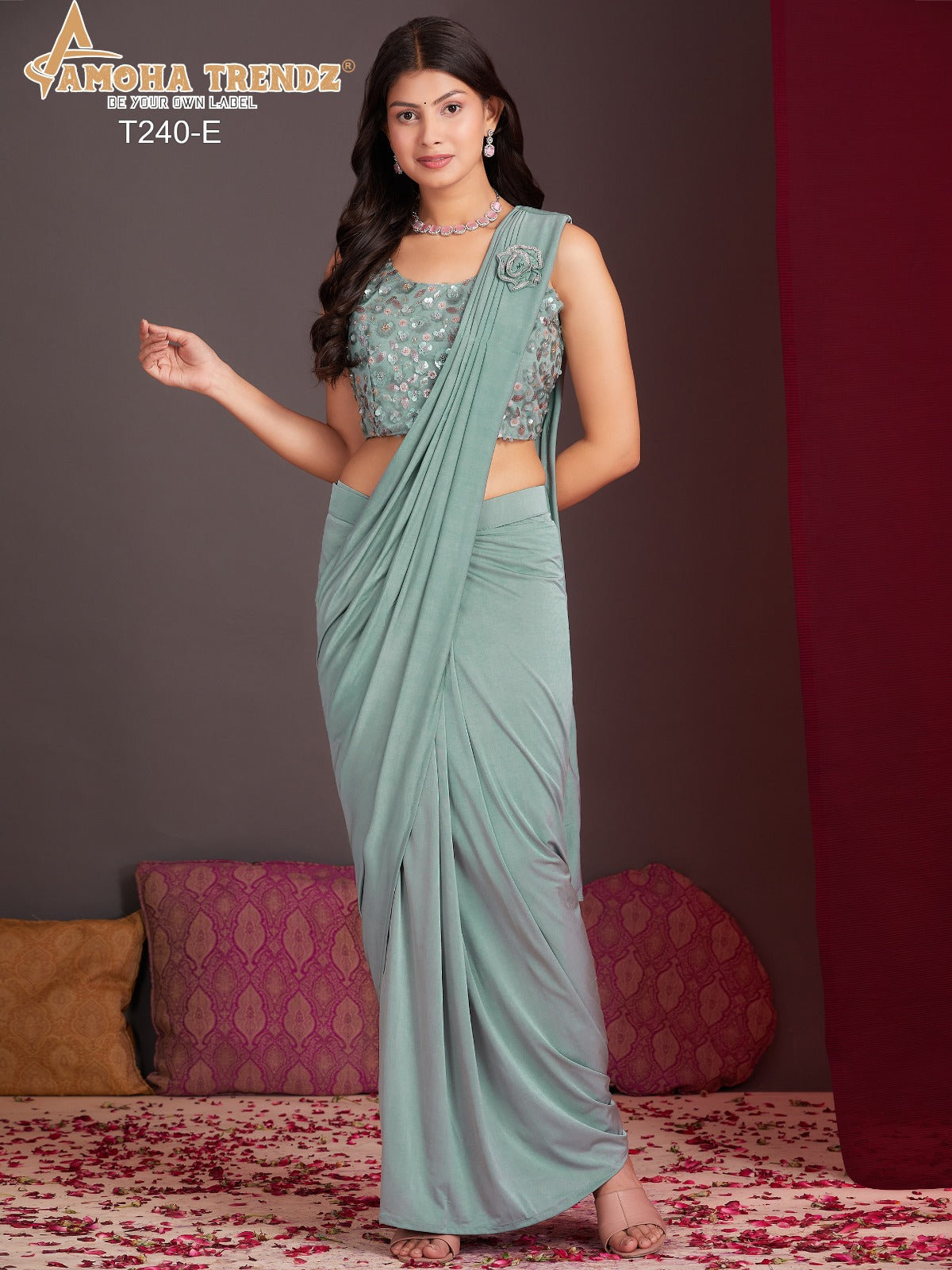 T240E Amoha Embroidery Ready To Wear Saree