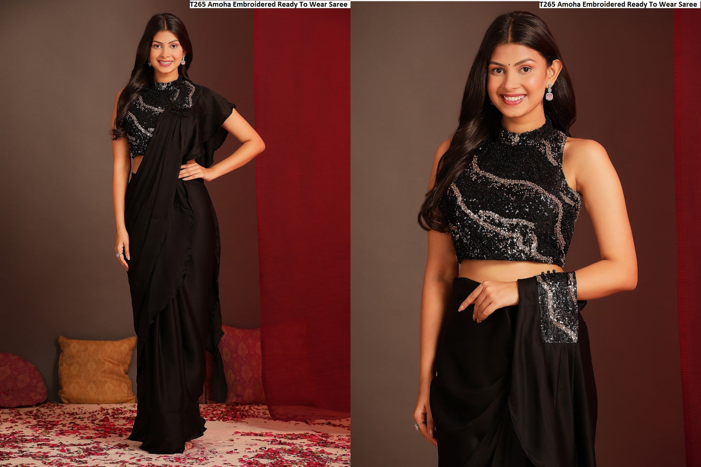 T265 Amoha Embroidered Ready To Wear Saree