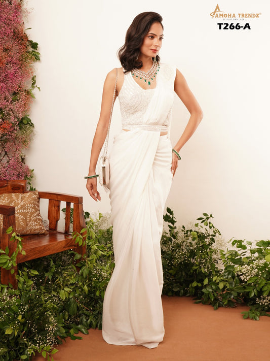 T266A Amoha Pearls Work Ready To Wear Saree