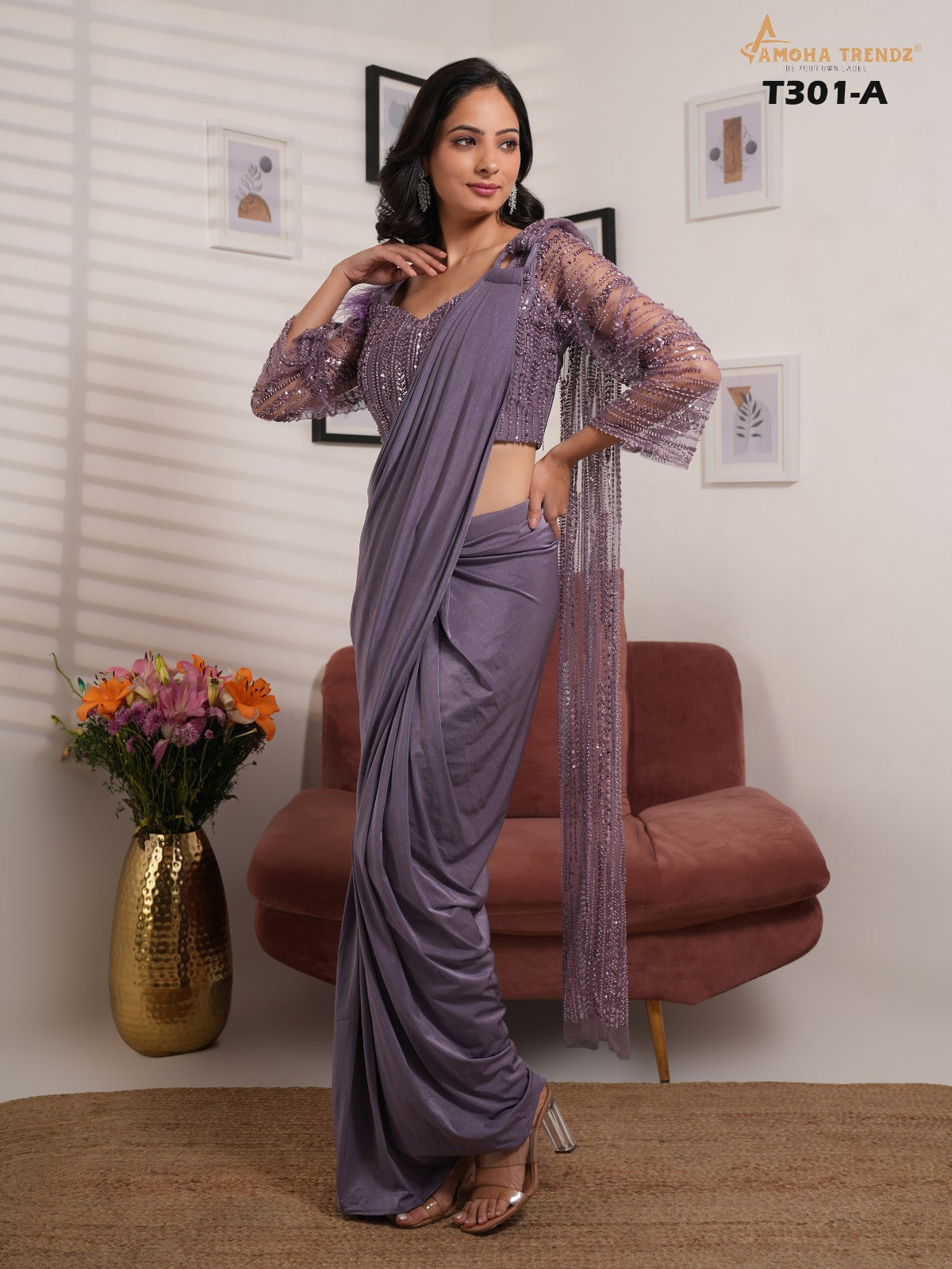 T301A Amoha Embroidered Ready To Wear Saree