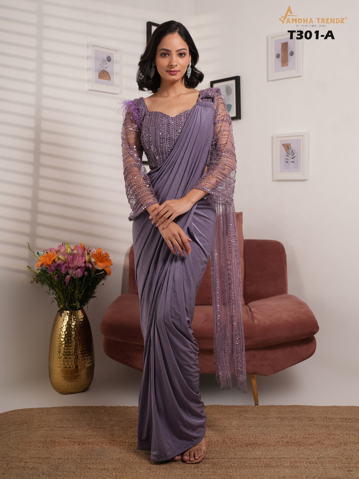 T301A Amoha Embroidered Ready To Wear Saree