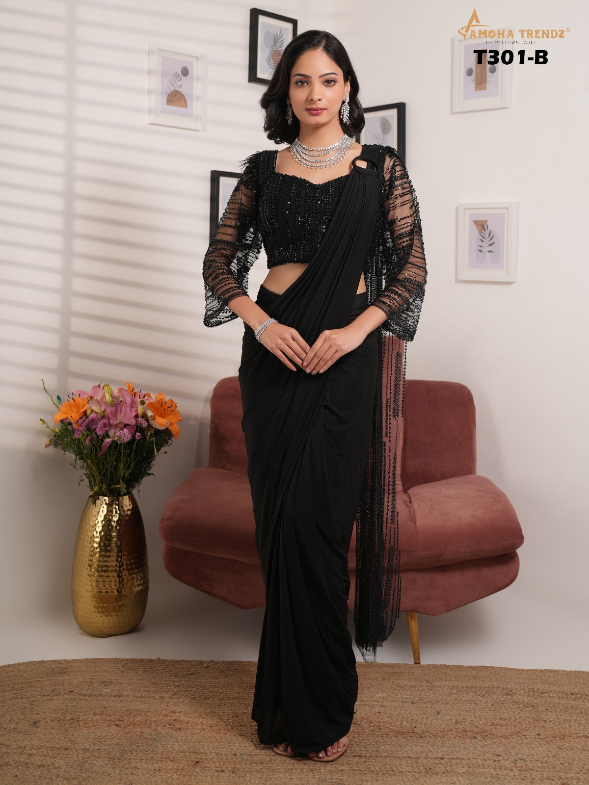 T301B Amoha Embroidered Ready To Wear Saree