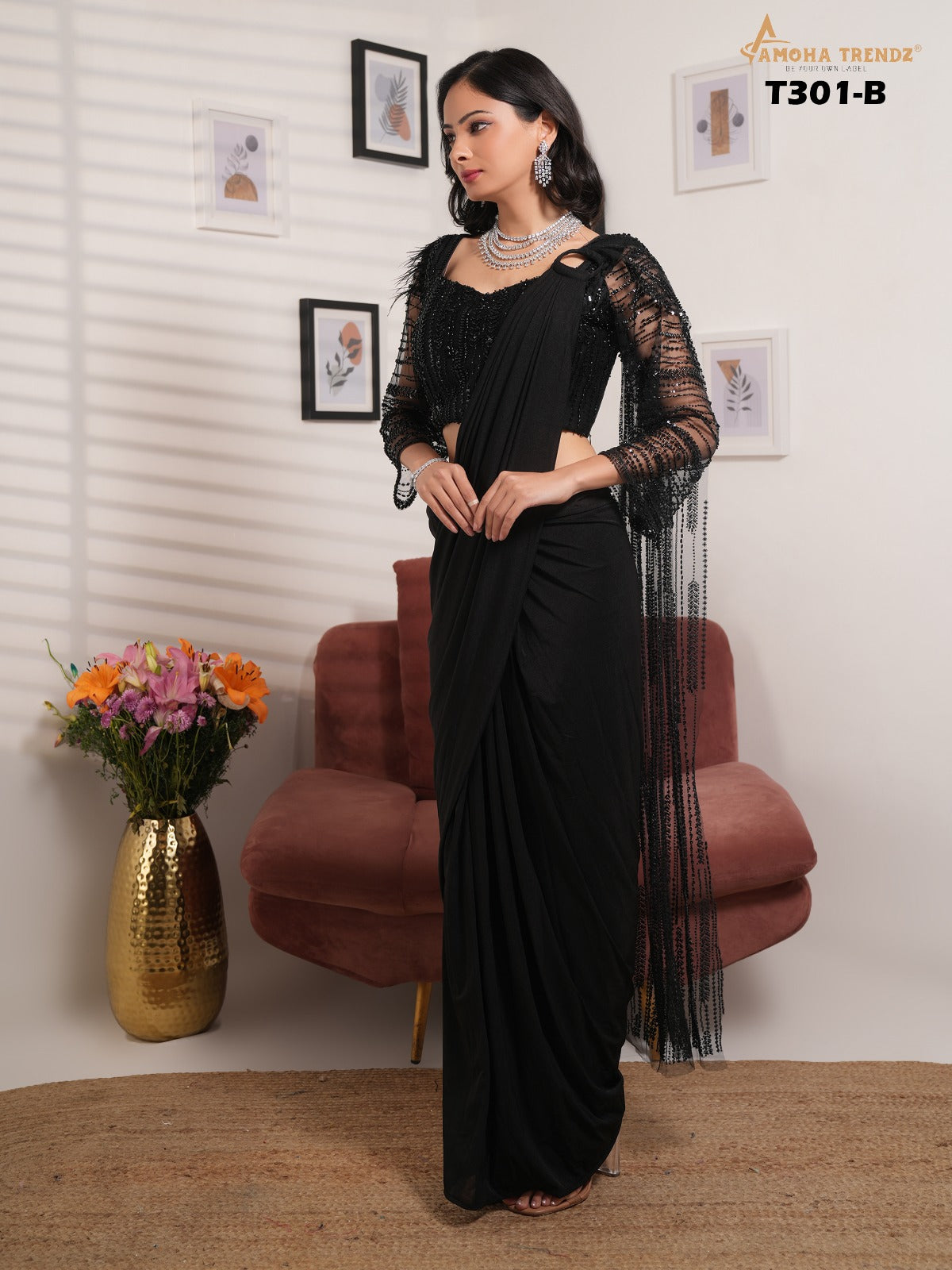 T301B Amoha Embroidered Ready To Wear Saree