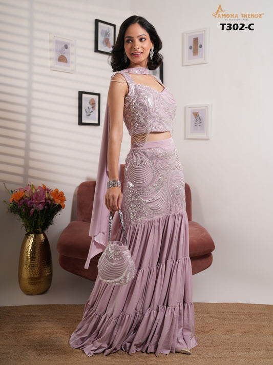 T302C Amoha Embroidery Crop Top Plazzo Set