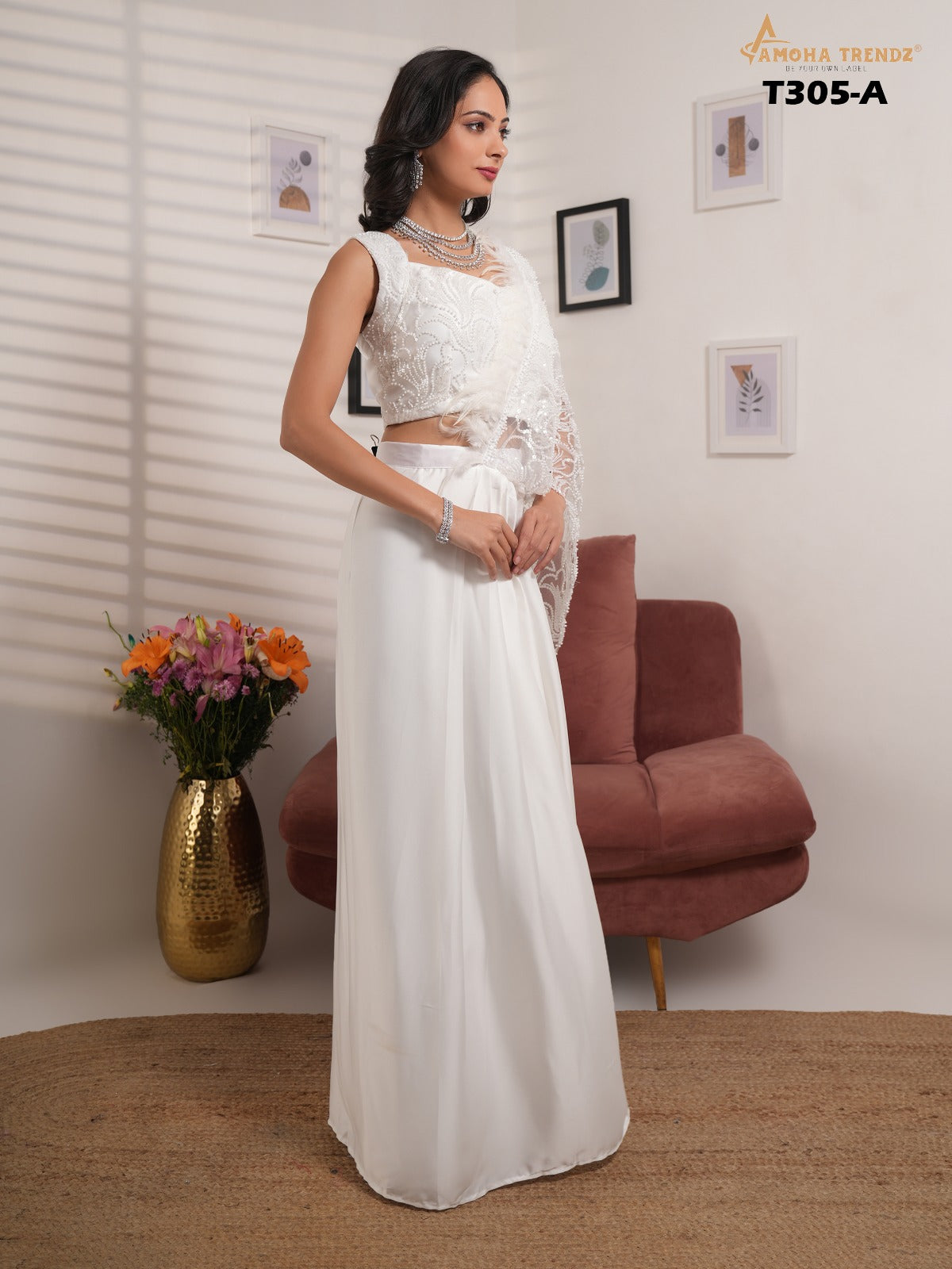 T305A Amoha Embroidery Ready To Wear Saree