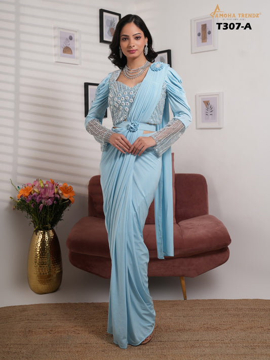 T307A Amoha Embroidery Ready To Wear Saree