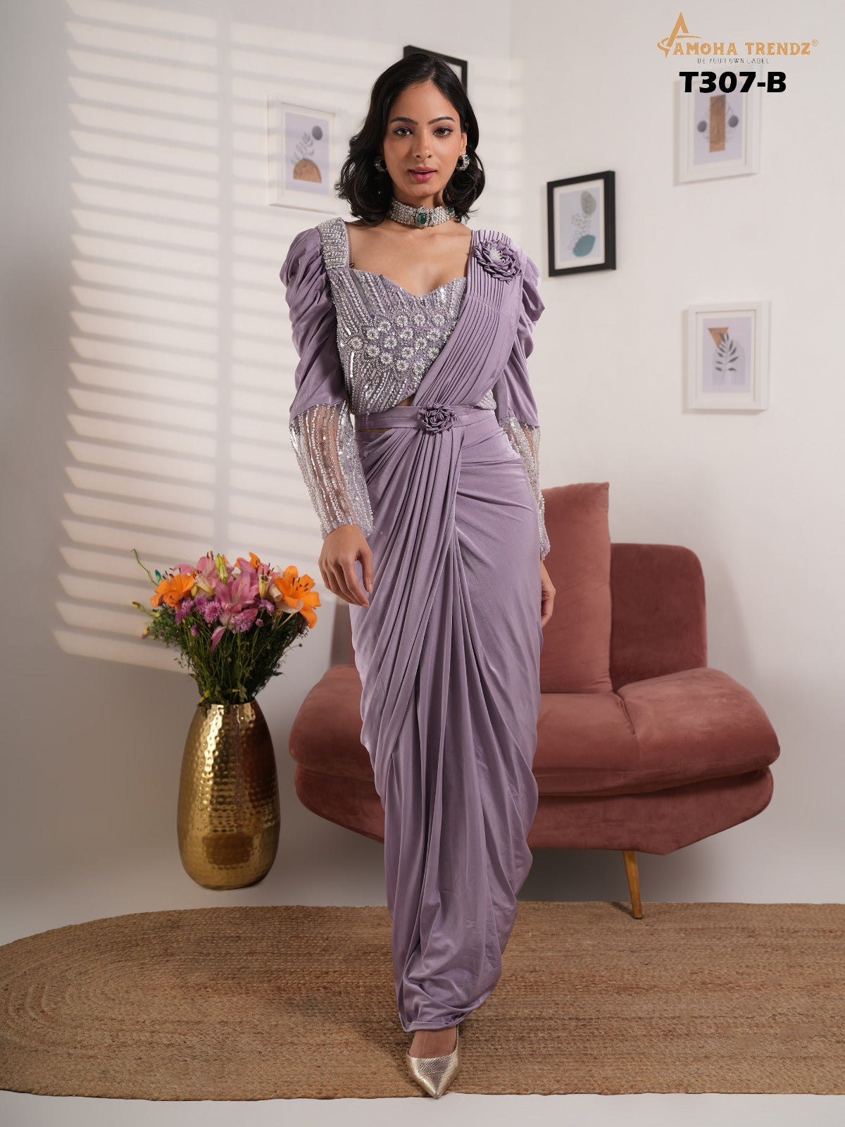 T307B Amoha Embroidery Ready To Wear Saree