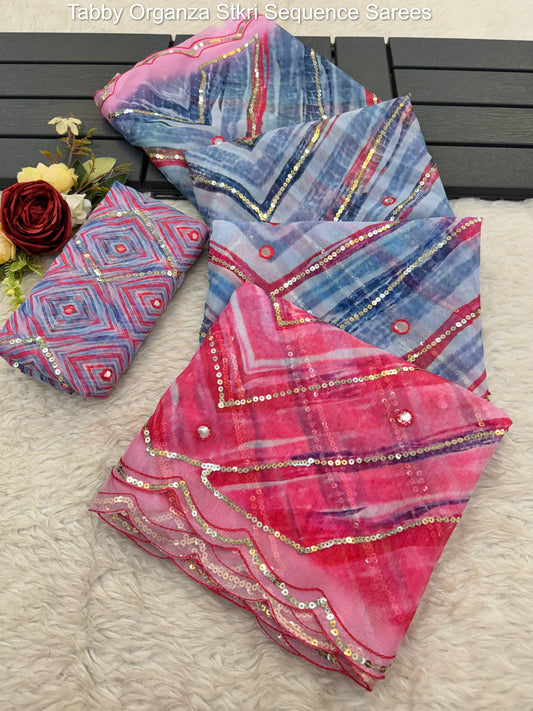 Tabby Organza Stkri Sequence Sarees