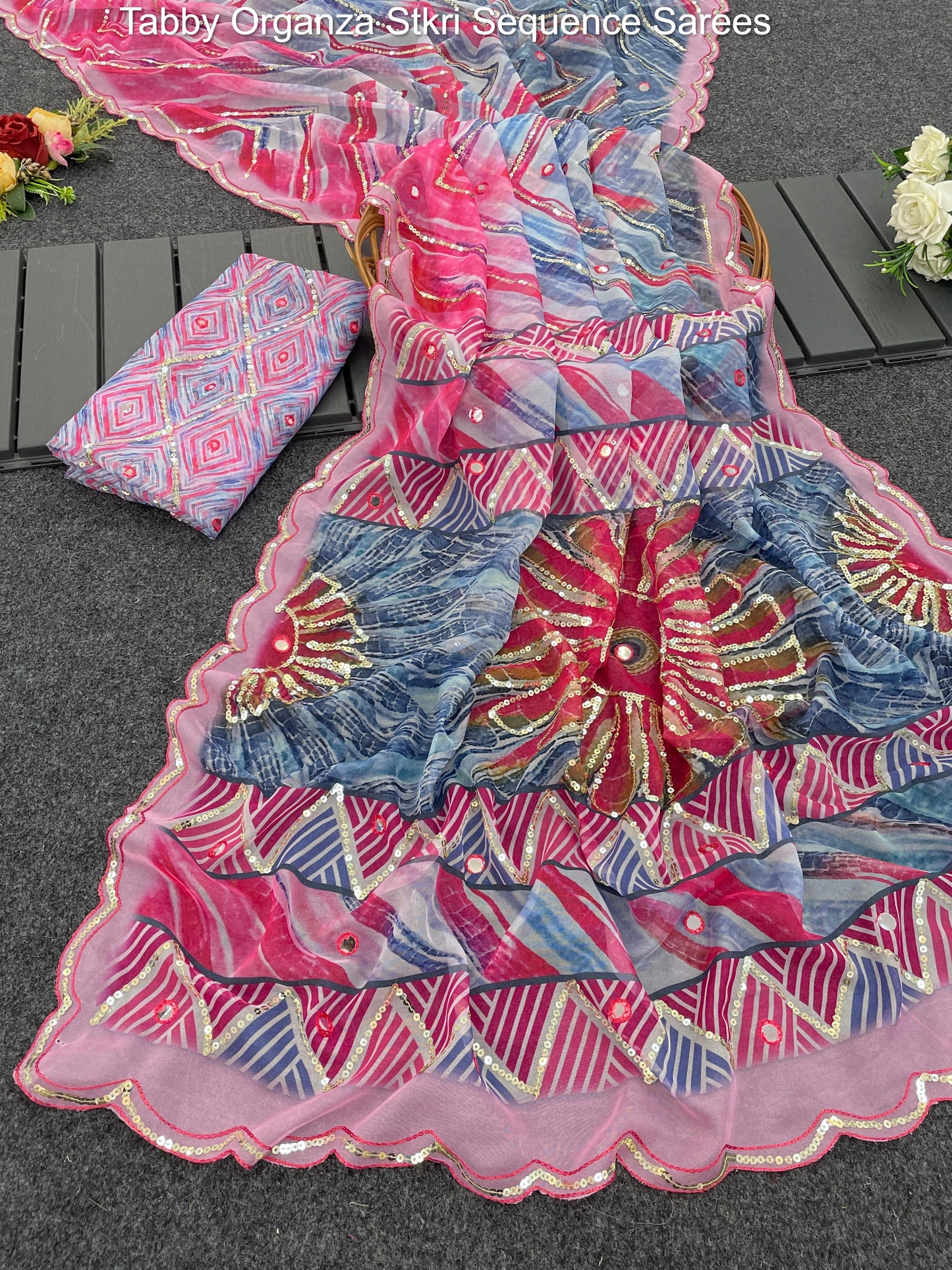 Tabby Organza Stkri Sequence Sarees