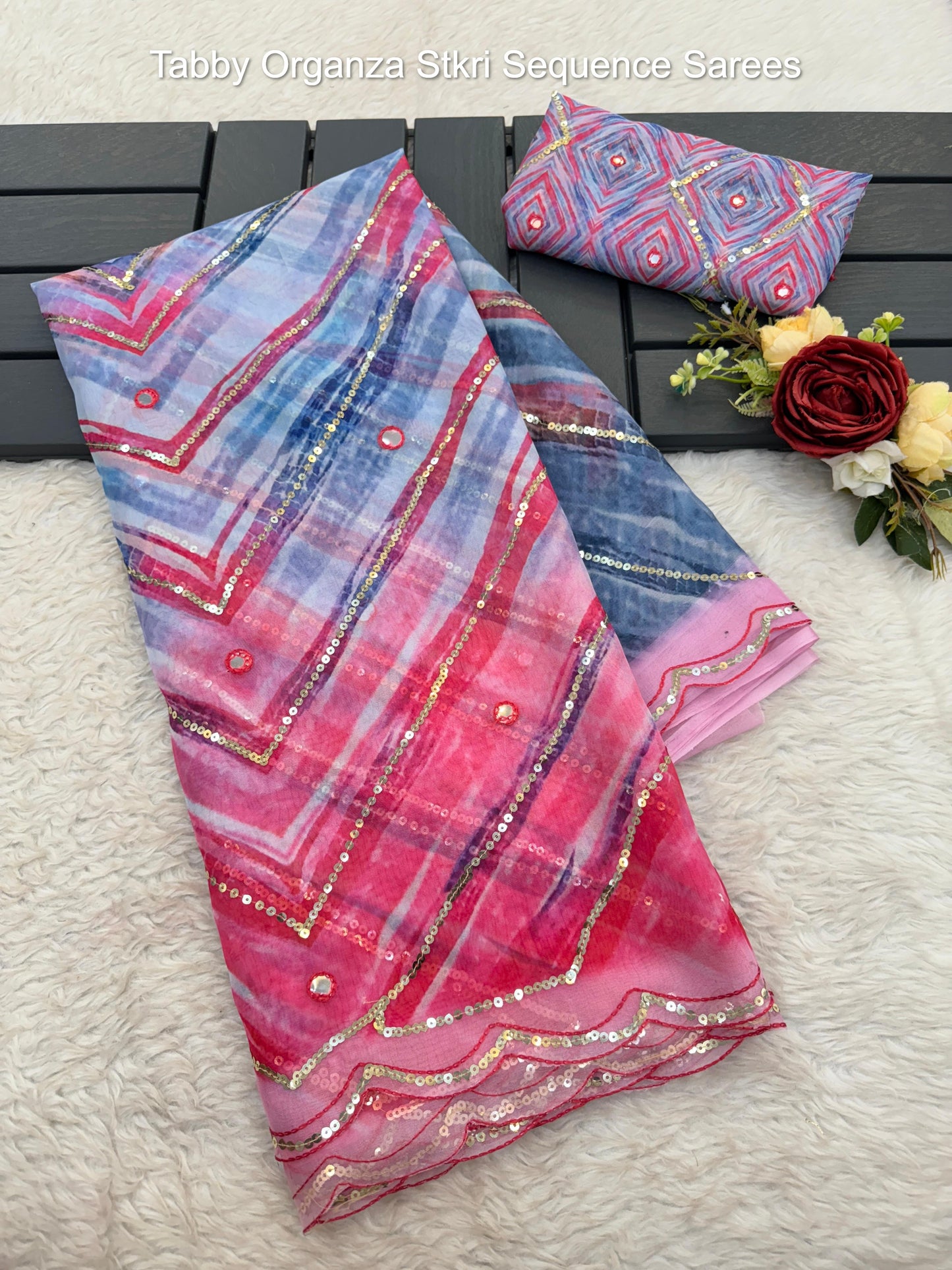 Tabby Organza Stkri Sequence Sarees