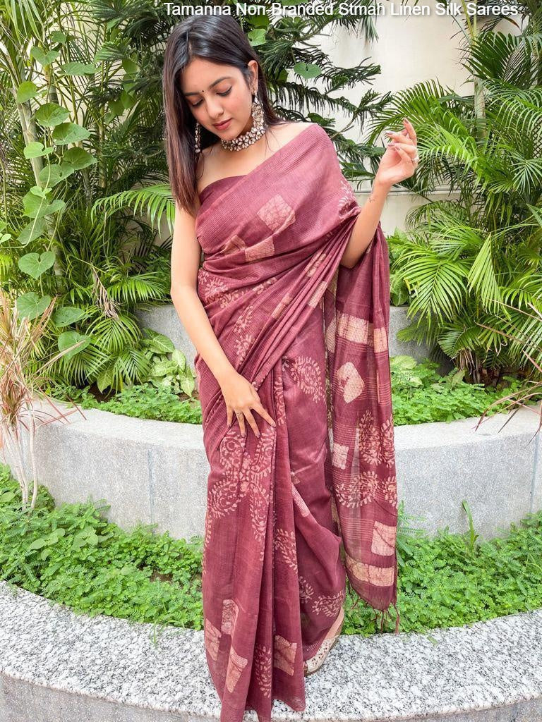 Tamanna Non-Branded Stmah Linen Silk Sarees