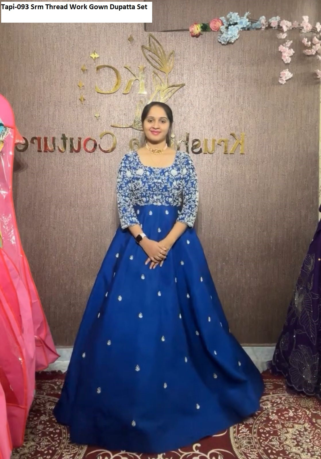 Tapi-093 Srm Thread Work Gown Dupatta Set