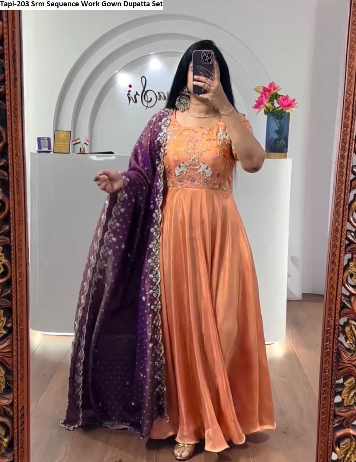 Tapi-203 Srm Sequence Work Gown Dupatta Set