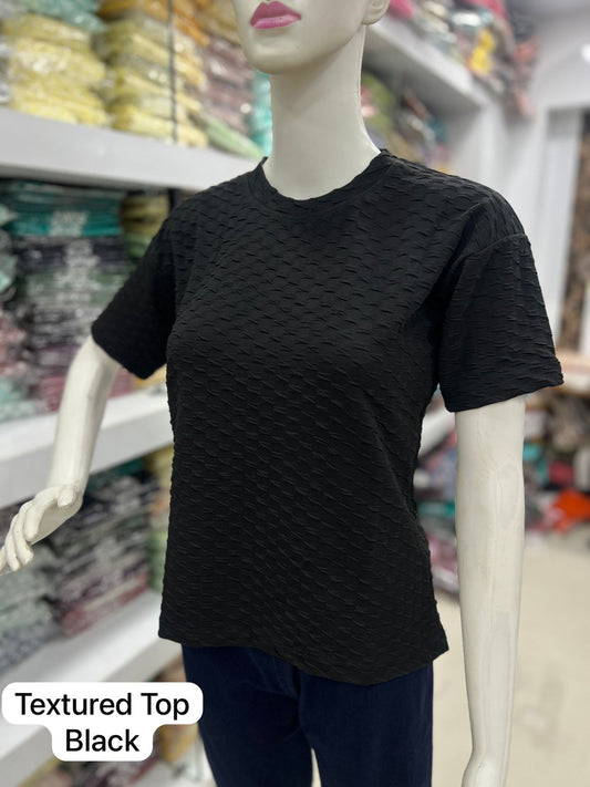 Textured Black Bluehills Drop Shoulder Women Top