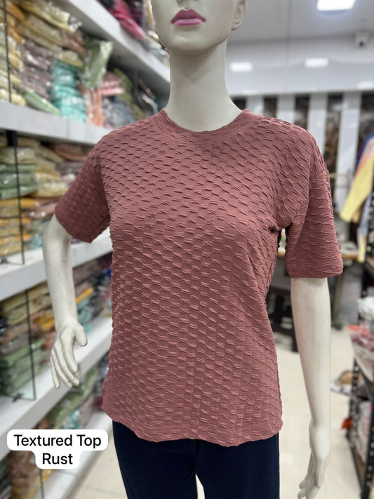 Textured Rust Bluehills Drop Shoulder Women Top