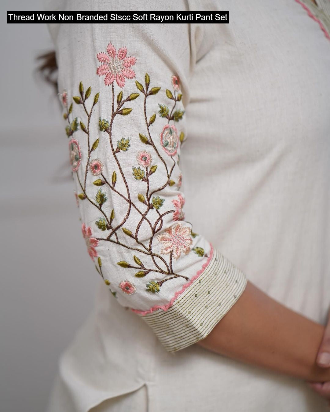 Thread Work Non-Branded Stscc Soft Rayon Kurti Pant Set