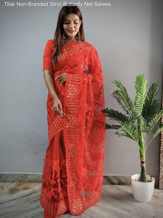 Tilak Non-Branded Strvc Butterfly Net Sarees