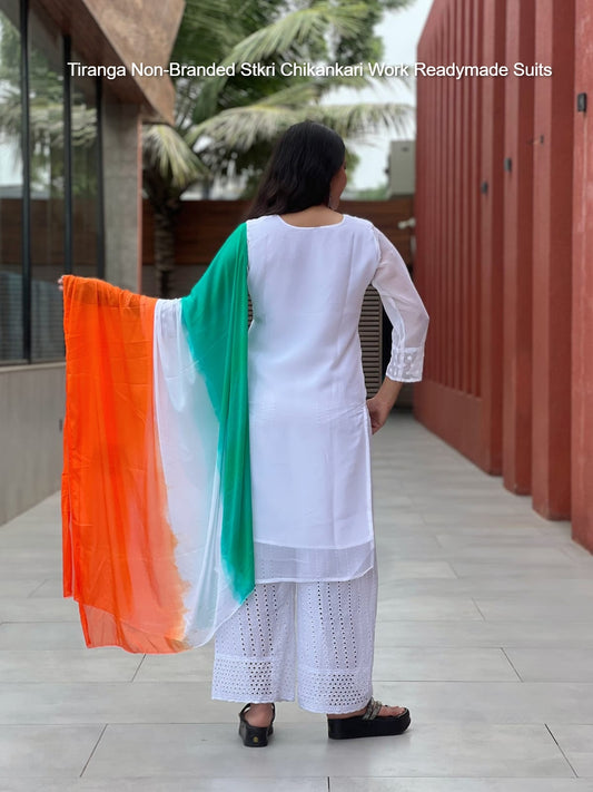 Tiranga Non-Branded Stkri Chikankari Work Readymade Suits