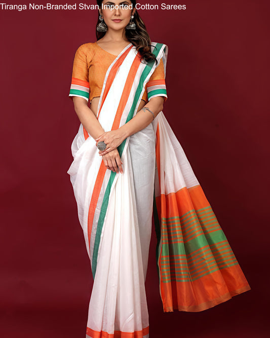 Tiranga Non-Branded Stvan Imported Cotton Sarees