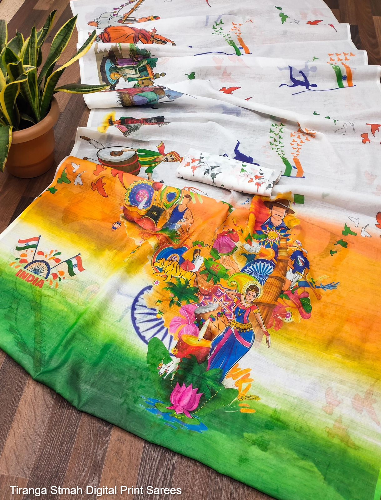 Tiranga Stmah Digital Print Sarees