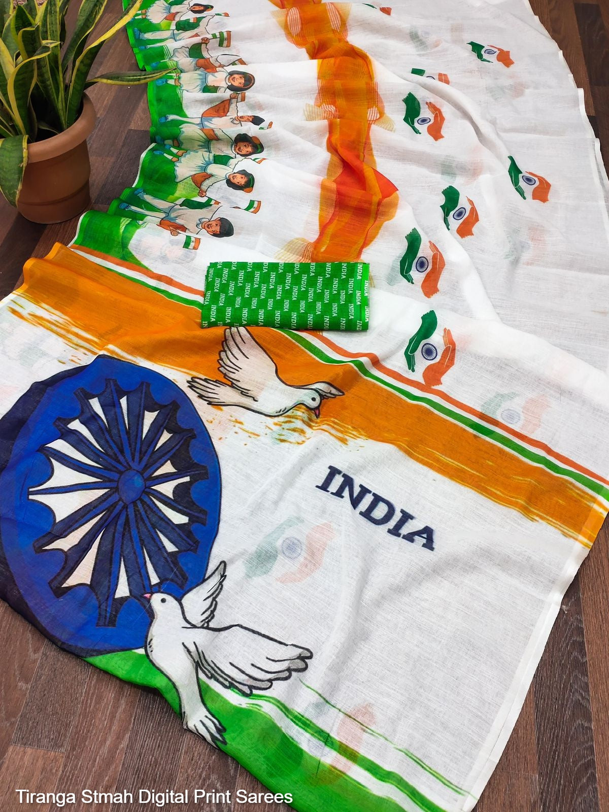 Tiranga Stmah Digital Print Sarees