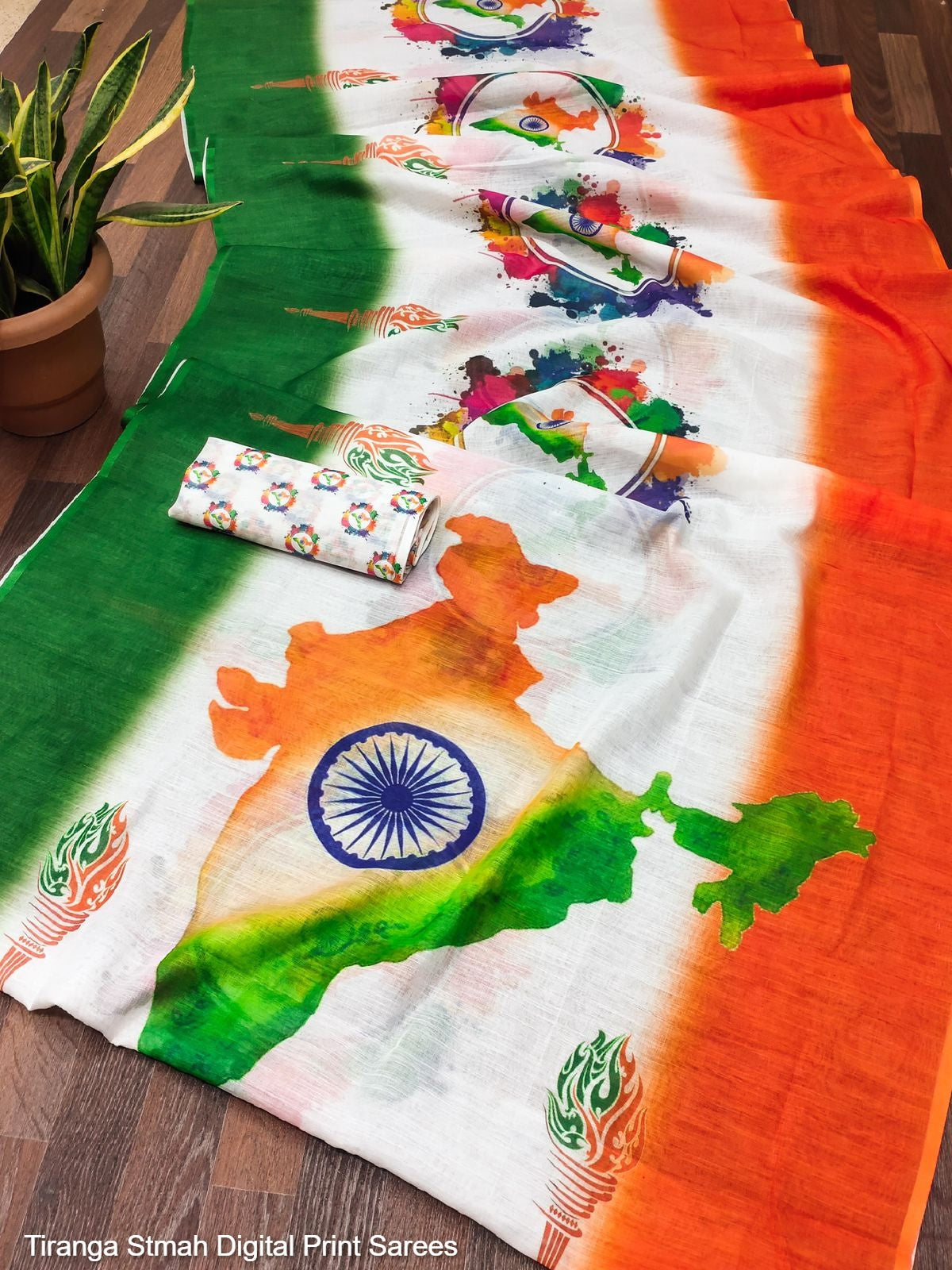 Tiranga Stmah Digital Print Sarees