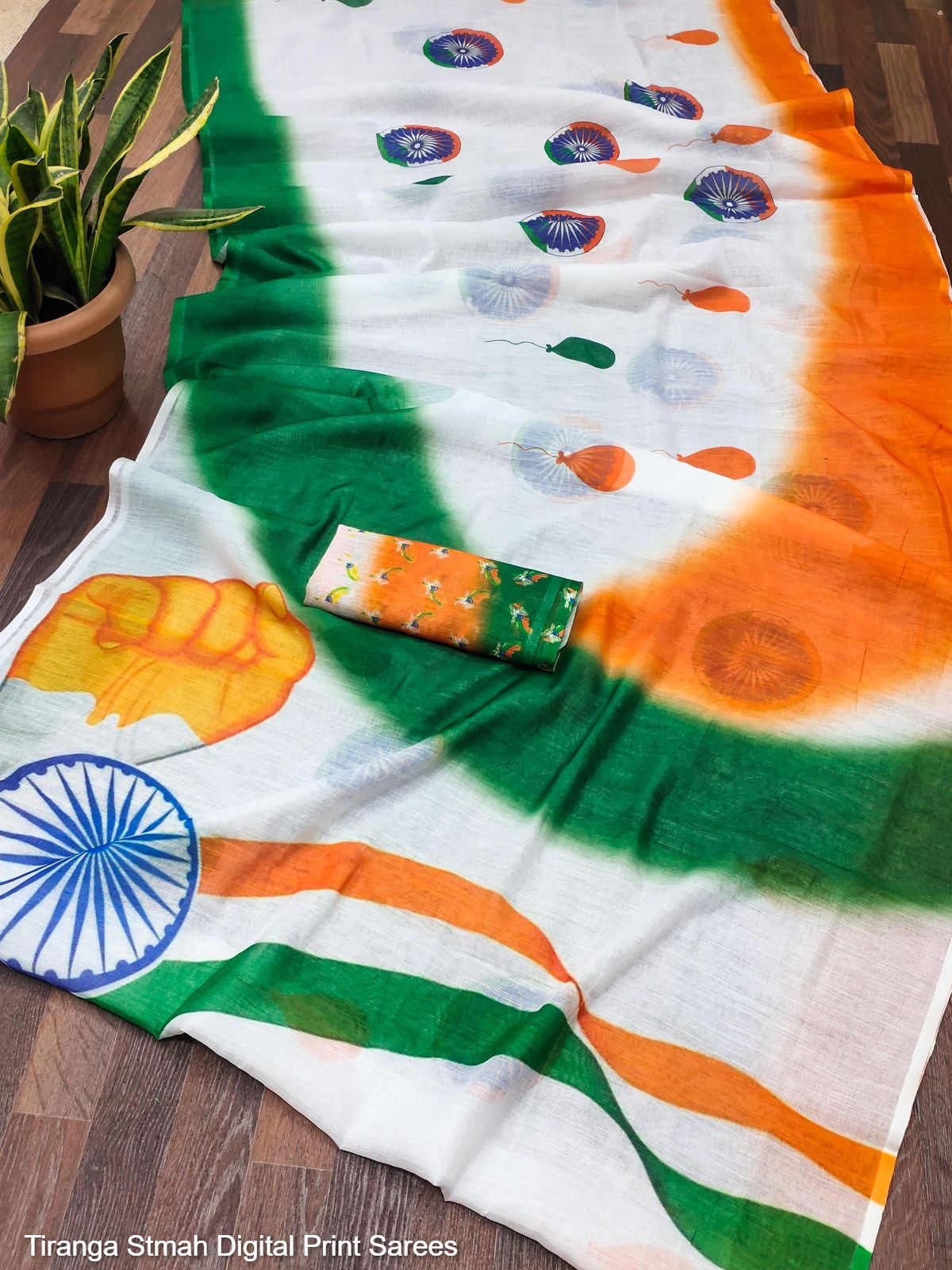 Tiranga Stmah Digital Print Sarees