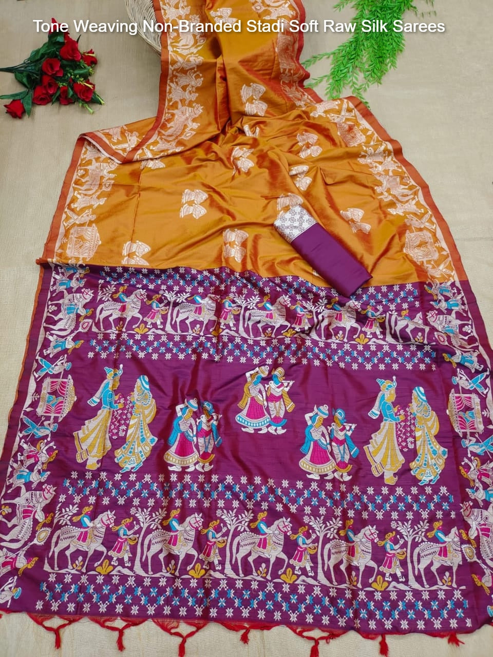 Tone Weaving Non-Branded Stadi Soft Raw Silk Sarees