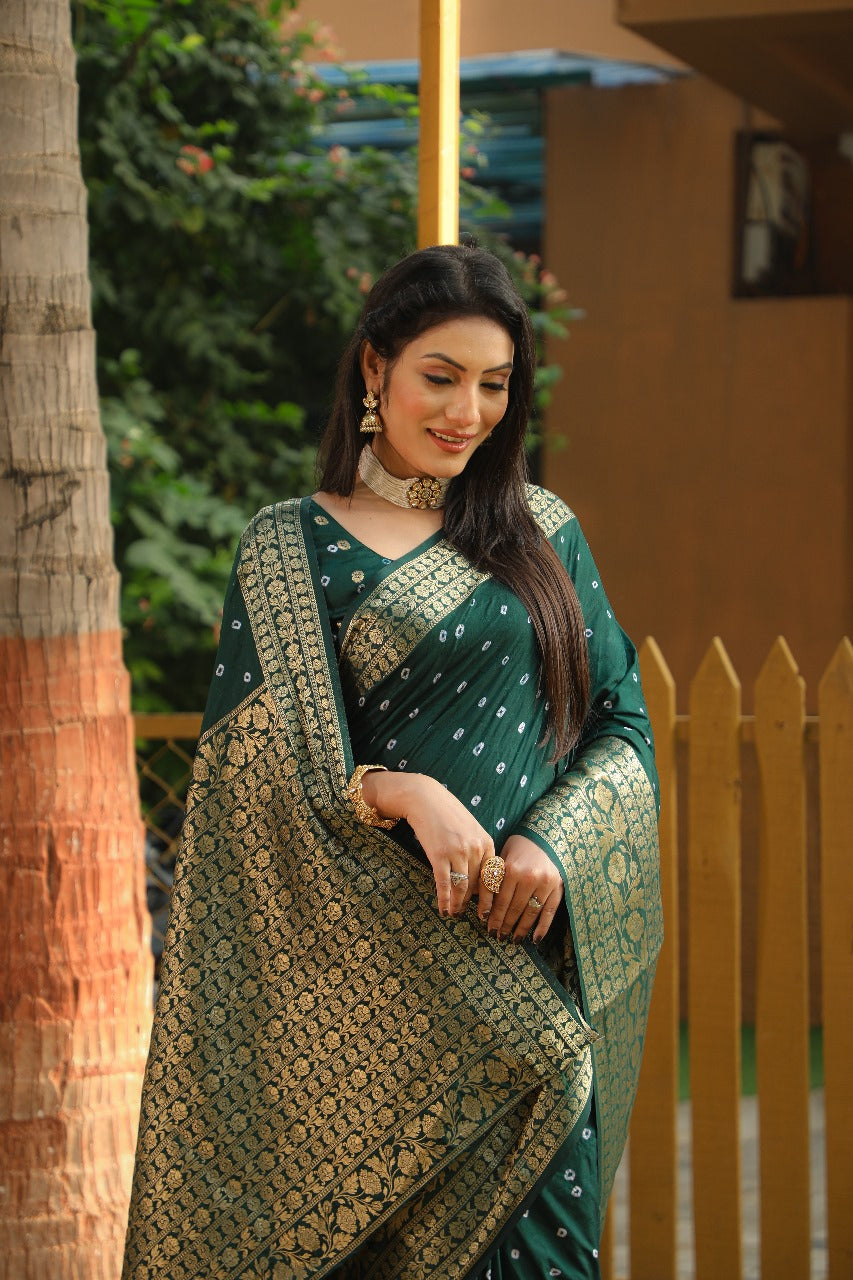 Toral Rani Dark Blue Dark Green Non-Branded Stmai Silk Sarees