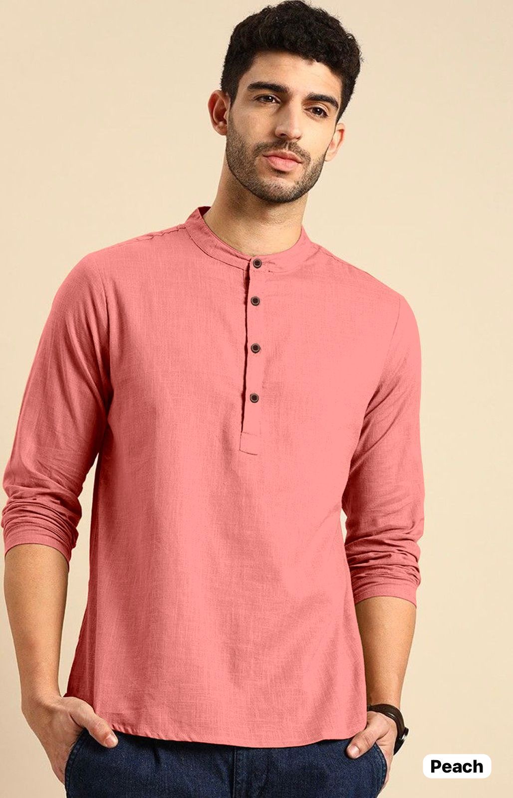 Tradition Peach Bluehills Short Mens Kurta