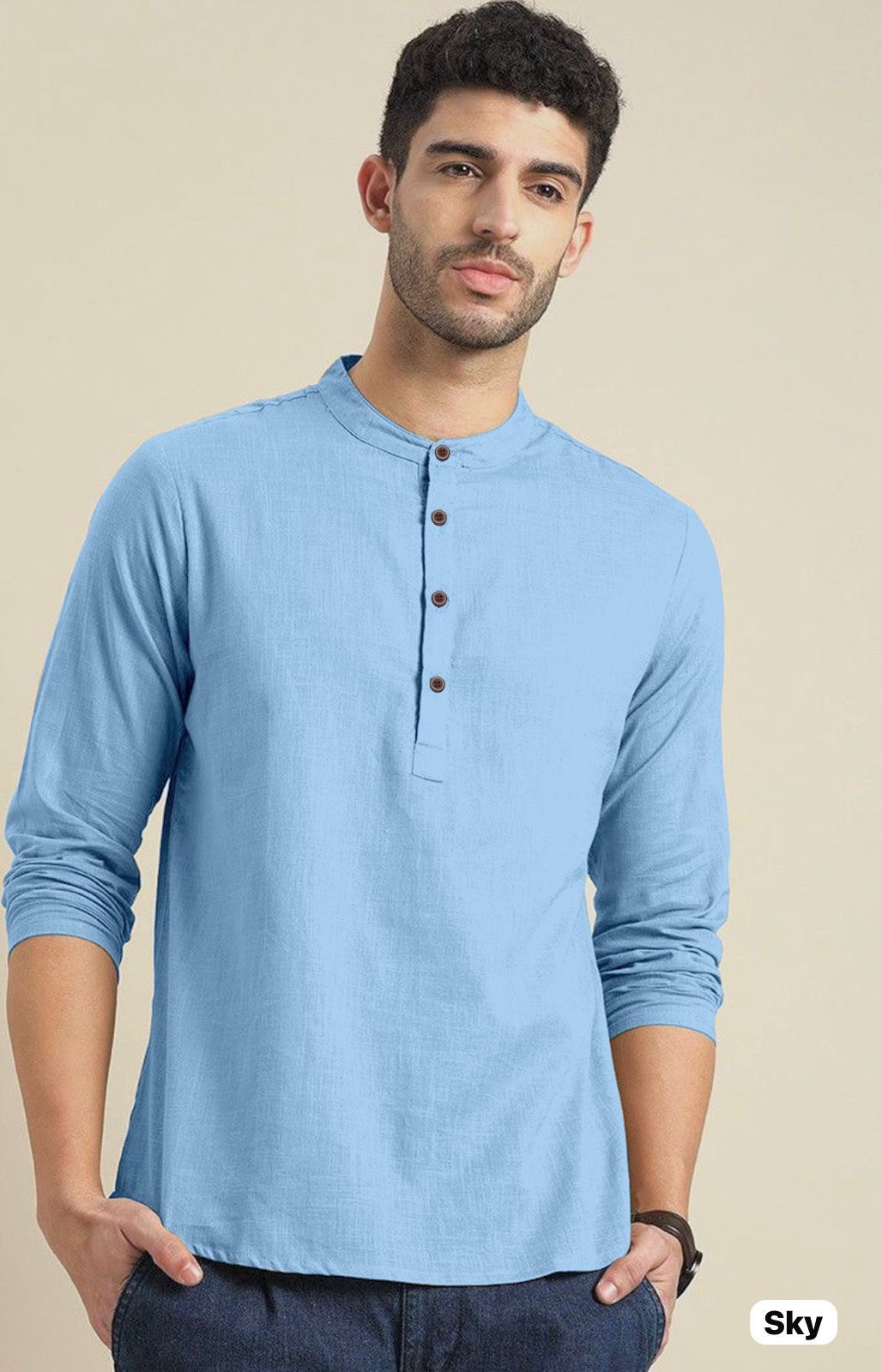 Tradition Sky Bluehills Short Mens Kurta