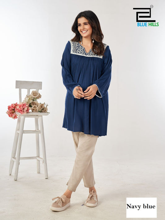 Tunic Nx Navy Blue Bluehills Rayon Women Top