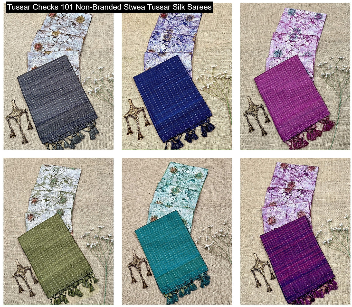 Tussar Checks 101 Non-Branded Stwea Tussar Silk Sarees