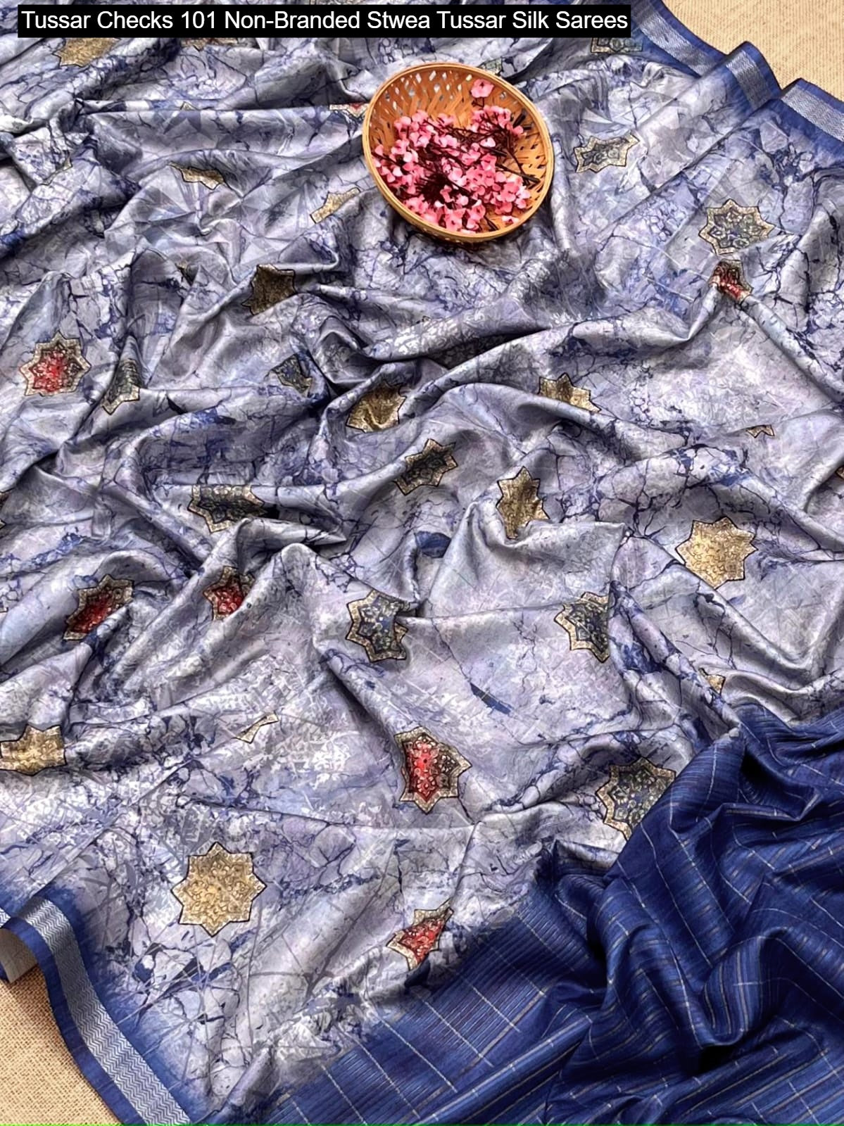 Tussar Checks 101 Non-Branded Stwea Tussar Silk Sarees