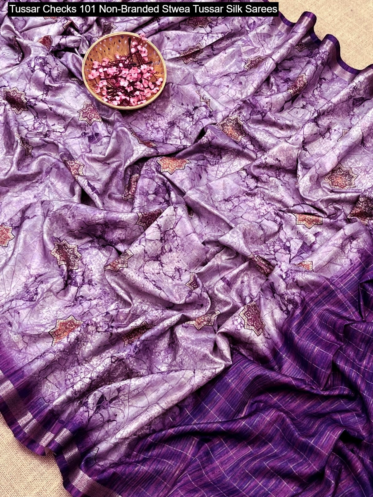 Tussar Checks 101 Non-Branded Stwea Tussar Silk Sarees