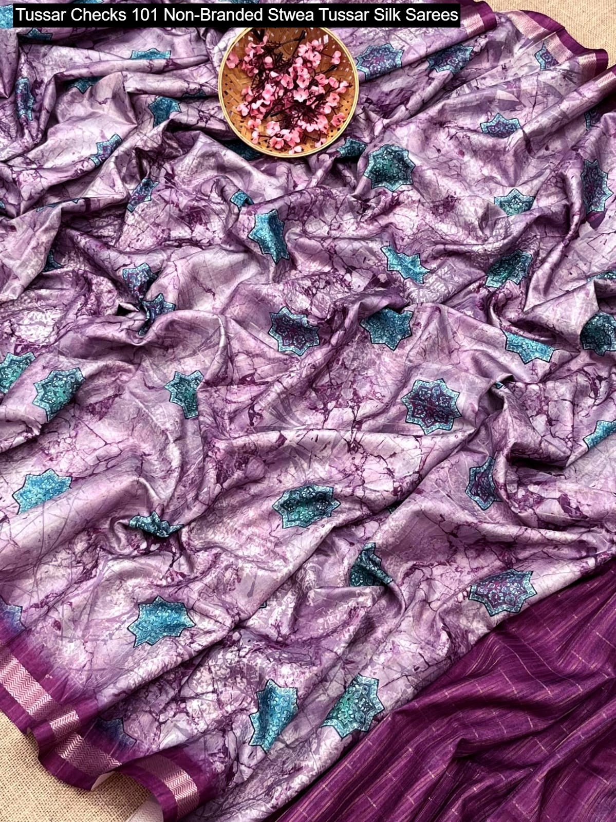 Tussar Checks 101 Non-Branded Stwea Tussar Silk Sarees