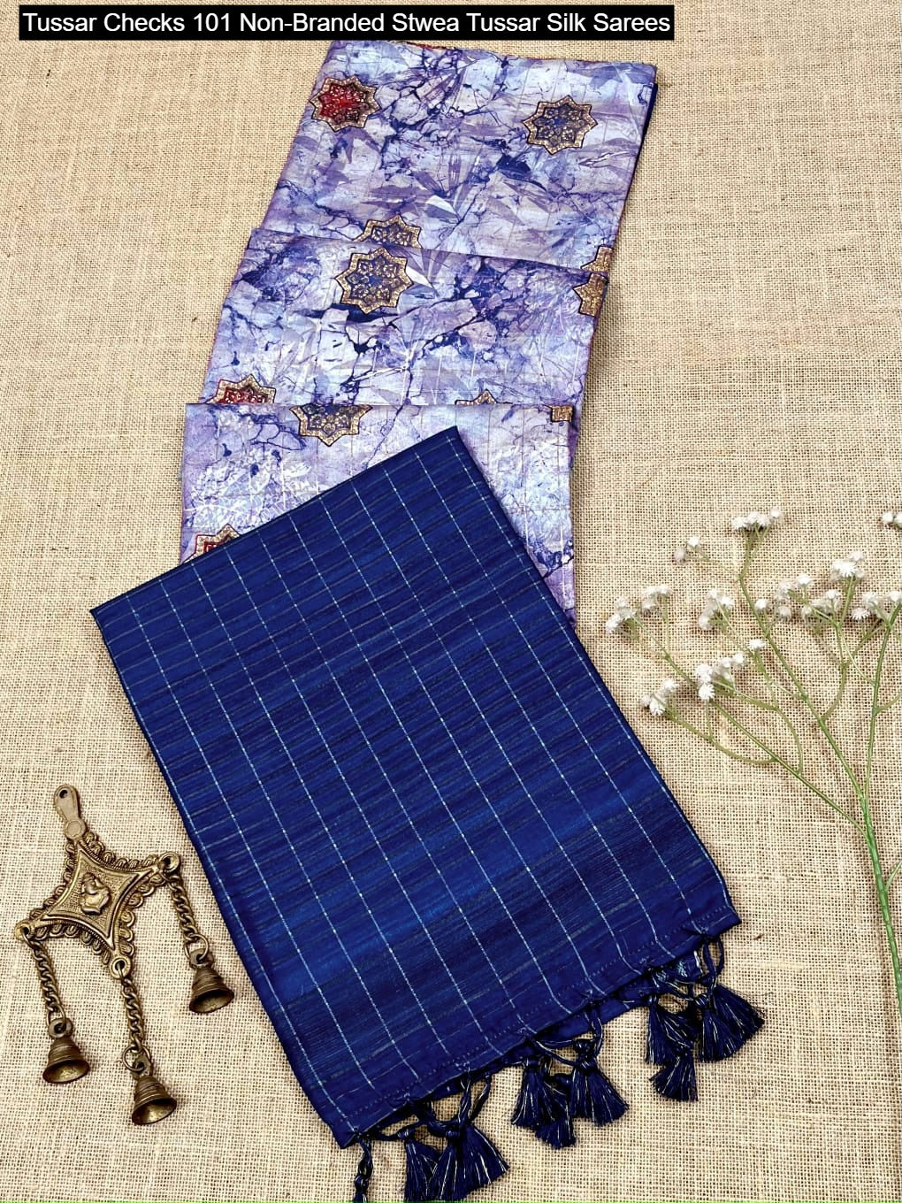 Tussar Checks 101 Non-Branded Stwea Tussar Silk Sarees