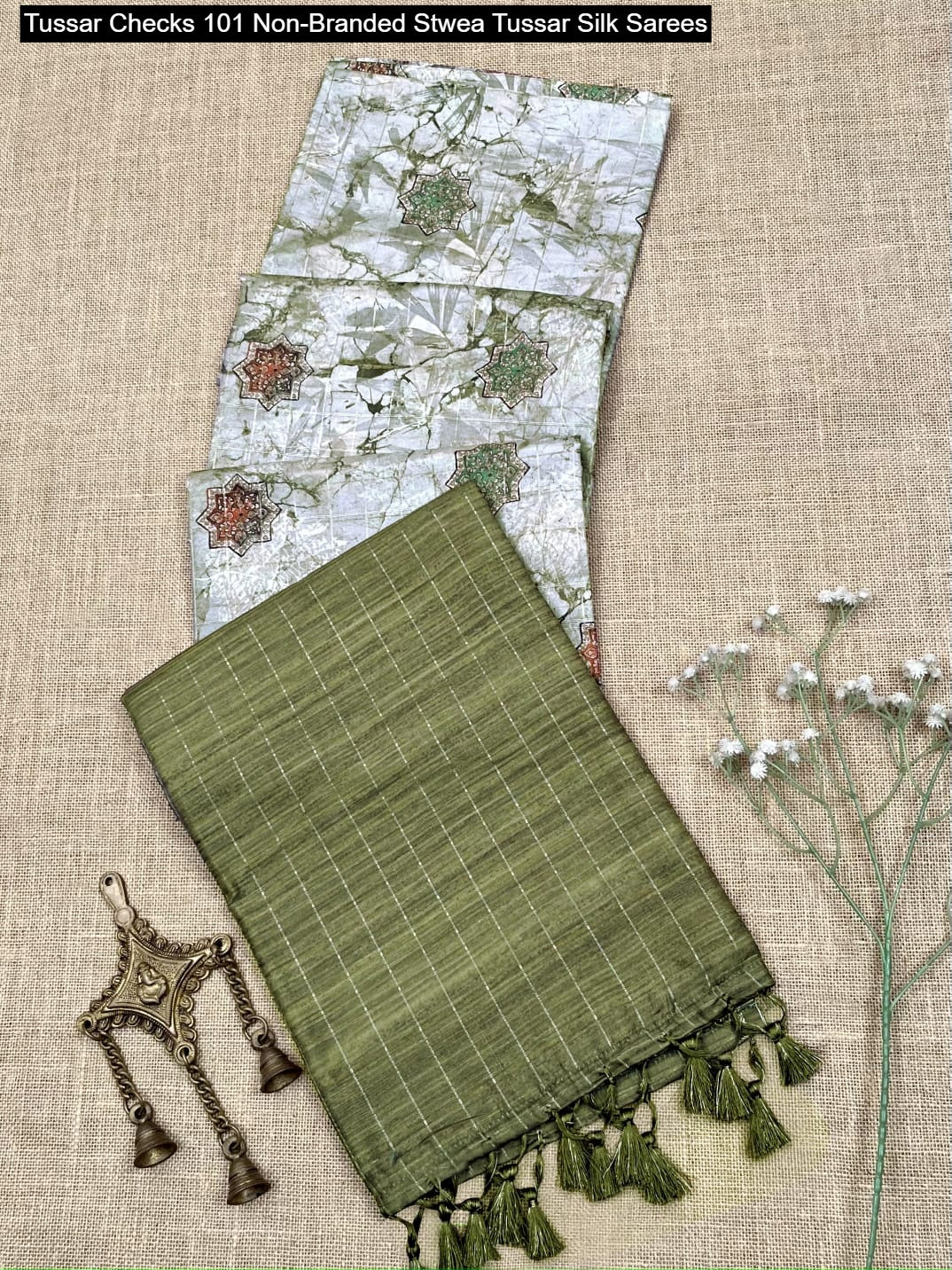 Tussar Checks 101 Non-Branded Stwea Tussar Silk Sarees