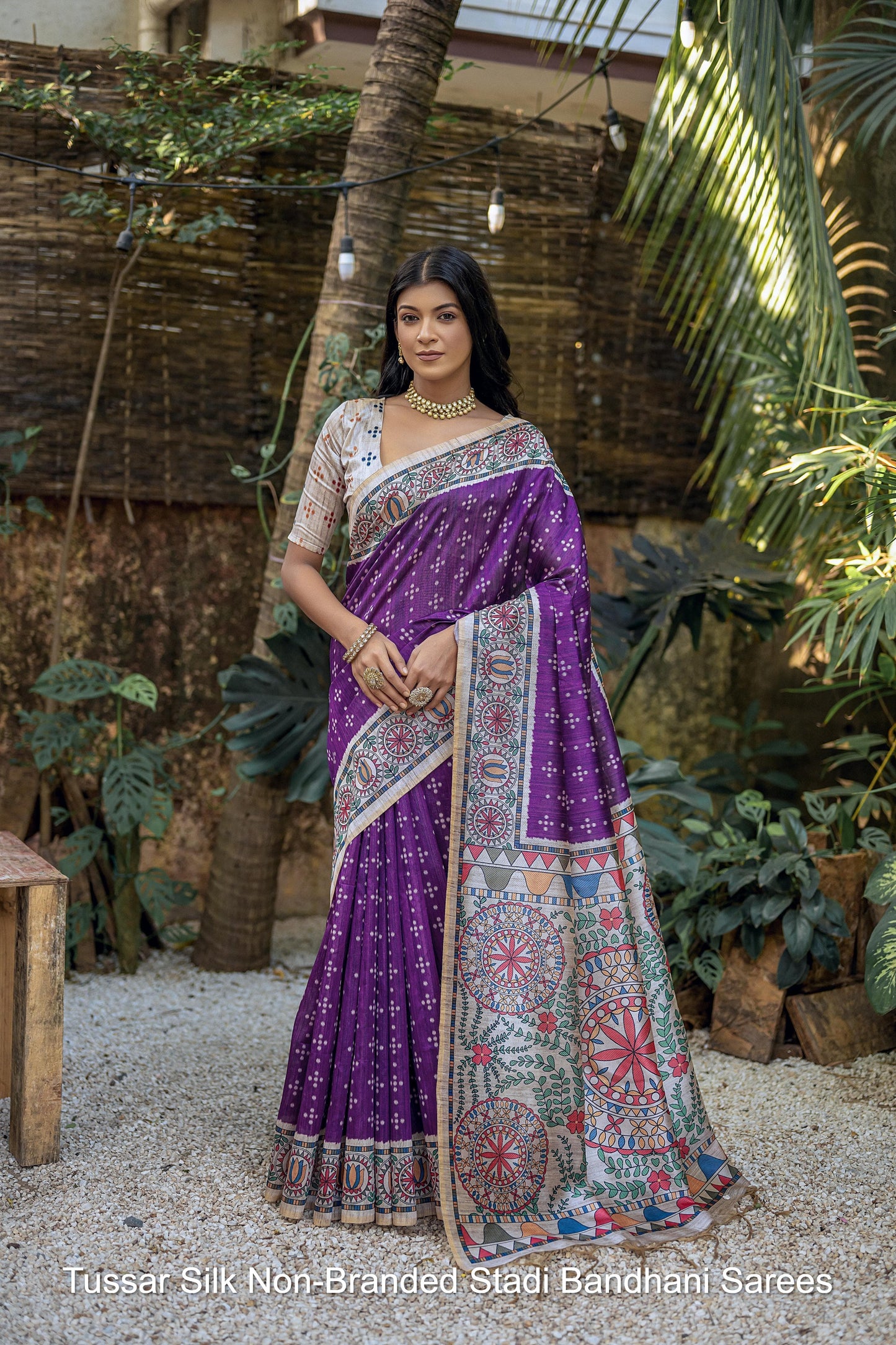 Tussar Silk Non-Branded Stadi Bandhani Sarees